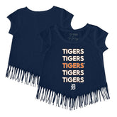 Detroit Tigers Tiny Turnip Girls Youth Stacked Fringe T-Shirt - Navy T-shirts