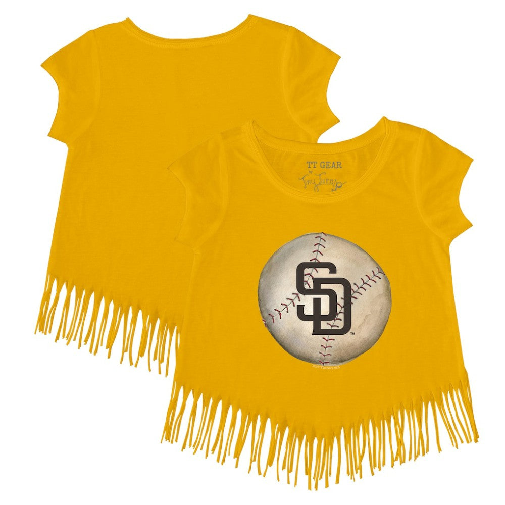 San Diego Padres Tiny Turnip Girls Youth Stitched Baseball Fringe T-Shirt - Gold T-shirts