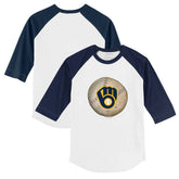 Milwaukee Brewers Tiny Turnip Youth Stitched Baseball 3/4-Sleeve Raglan T-Shirt - White/Navy T-shirts