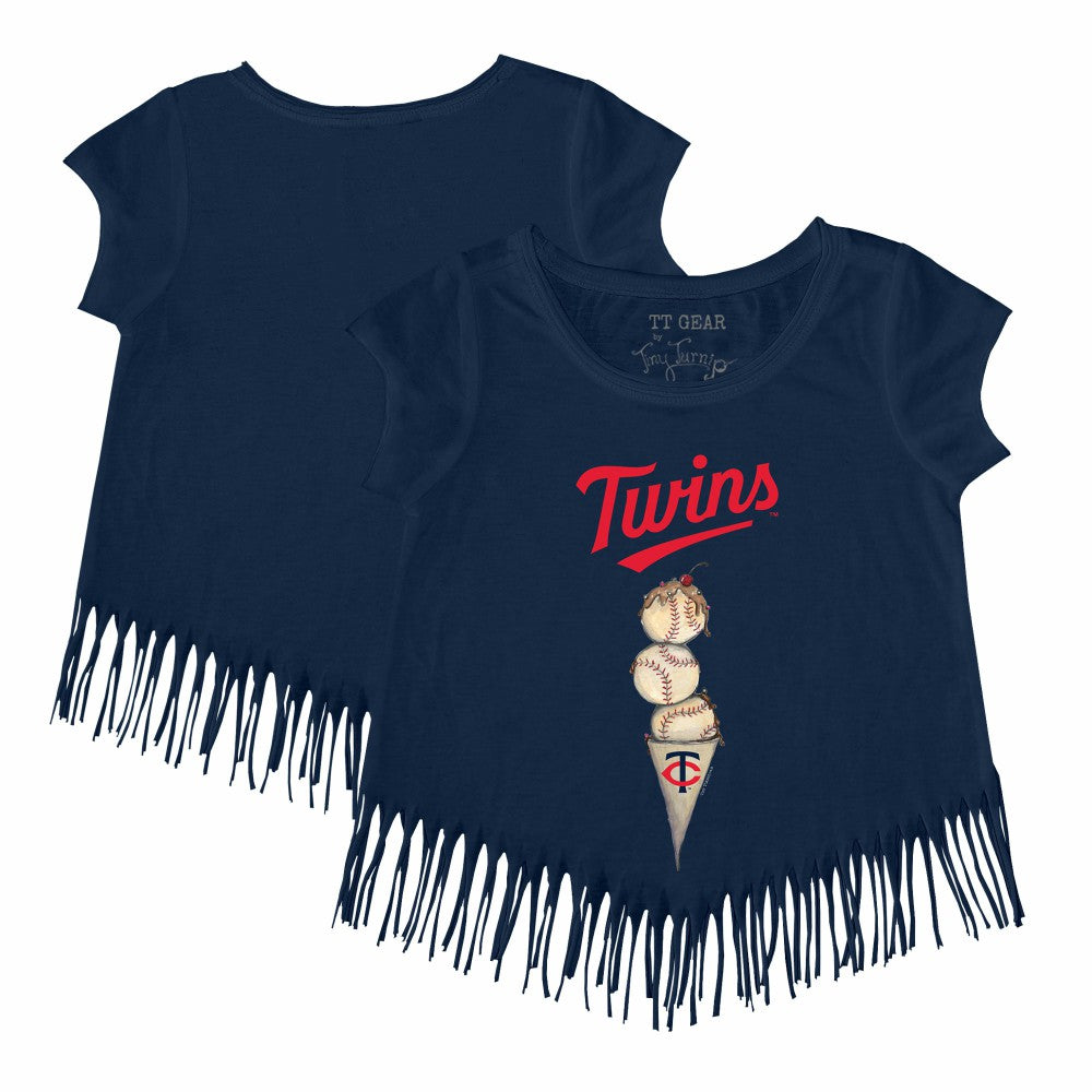 Minnesota Twins Tiny Turnip Girls Youth Triple Scoop Fringe T-Shirt - Navy T-shirts