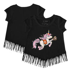Baltimore Orioles Tiny Turnip Girls Youth Unicorn Fringe T-Shirt - Black T-shirts