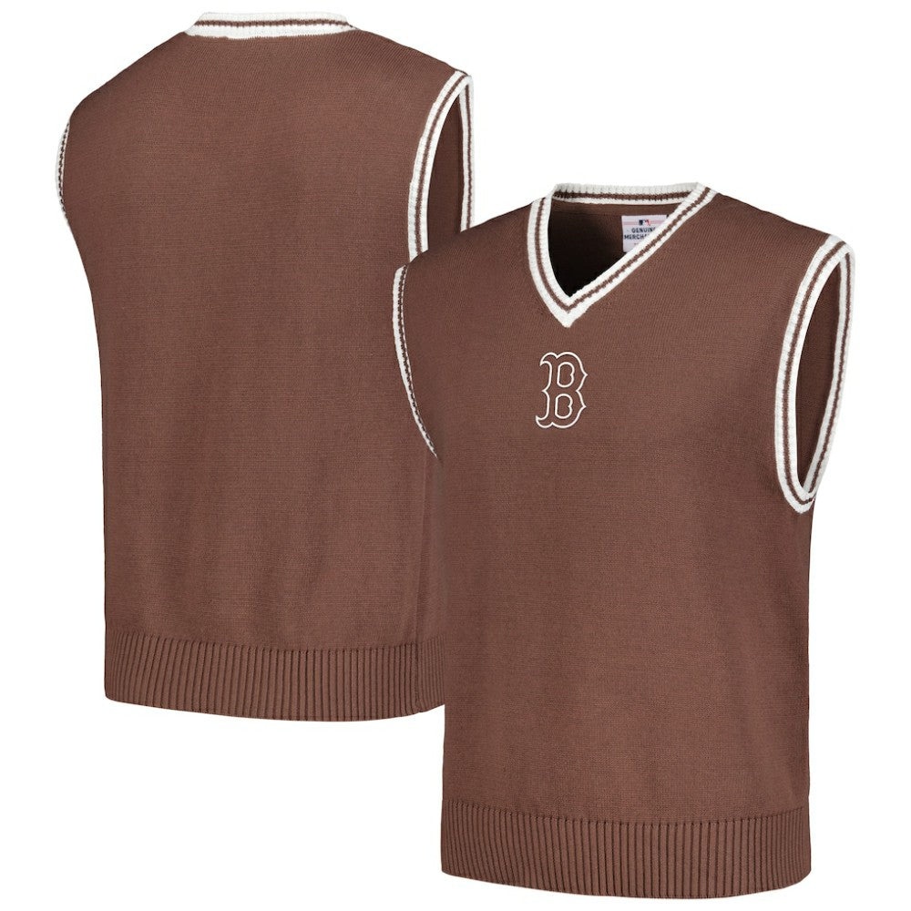 Boston Red Sox PLEASURES Knit V-Neck Pullover Sweater Vest - Brown Pullover