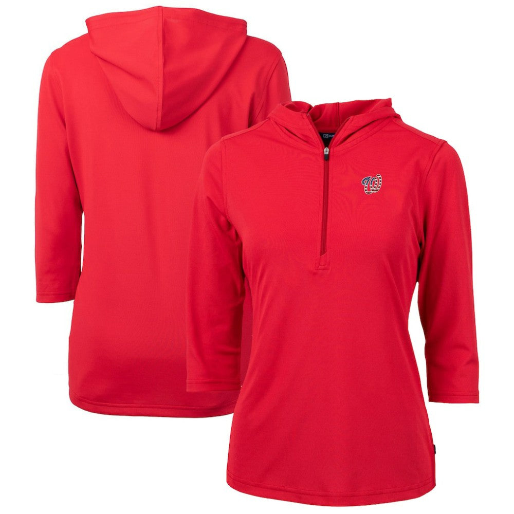 Washington Nationals Cutter & Buck Women's Americana Logo DryTec Virtue Eco Pique Recycled Half-Zip Pullover Hoodie - Red Hoodies