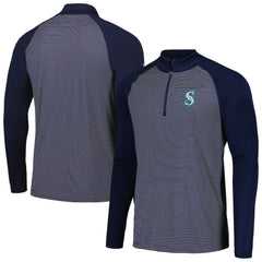Seattle Mariners Levelwear Charter Striped Raglan Quarter-Zip Top - Navy Tops