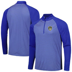 Milwaukee Brewers Levelwear Charter Striped Raglan Quarter-Zip Top - Royal Tops