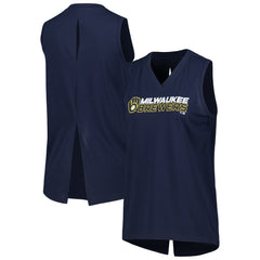 Milwaukee Brewers Levelwear Women's Paisley Chase V-Neck Tank Top - Navy Tanks