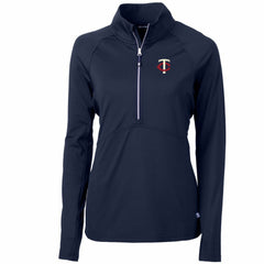Minnesota Twins Cutter & Buck Women's Adapt Eco Knit Stretch Half-Zip Logo Pullover Top - Navy Pullover