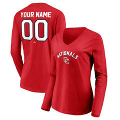 Washington Nationals Women's Cooperstown Collection Personalized Winning Streak Long Sleeve V-Neck T-Shirt - Red T-shirts