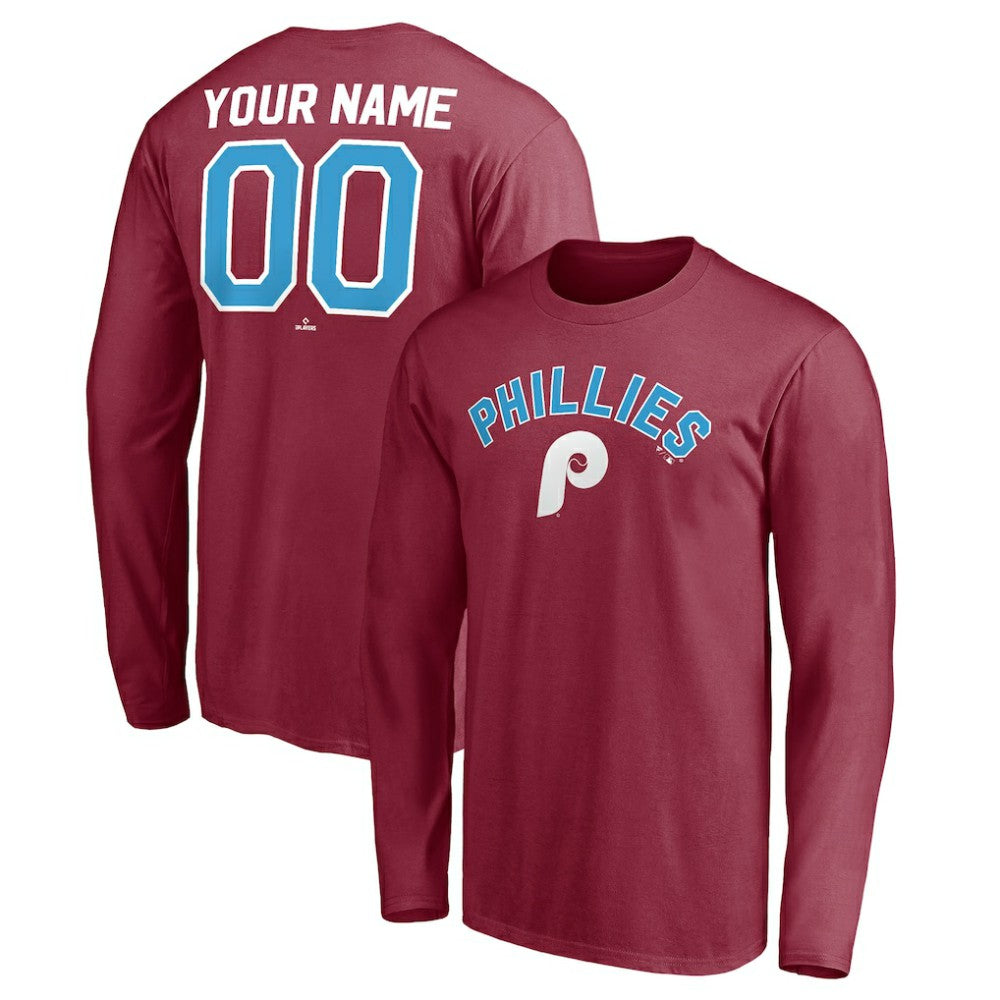 Philadelphia Phillies Personalized Cooperstown Collection Alternate Winning Streak Long Sleeve T-Shirt - Burgundy T-shirts