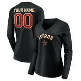 Houston Astros Women's Personalized Cooperstown Collection Alternate Winning Streak Long Sleeve V-Neck T-Shirt - Black T-shirts