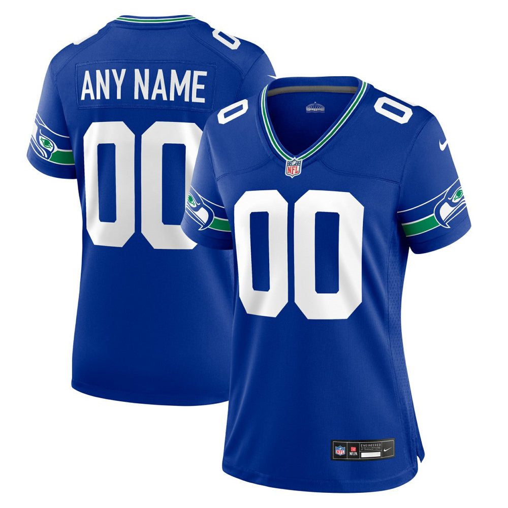 Seattle Seahawks Women's Throwback Custom Jersey - Royal Jerseys