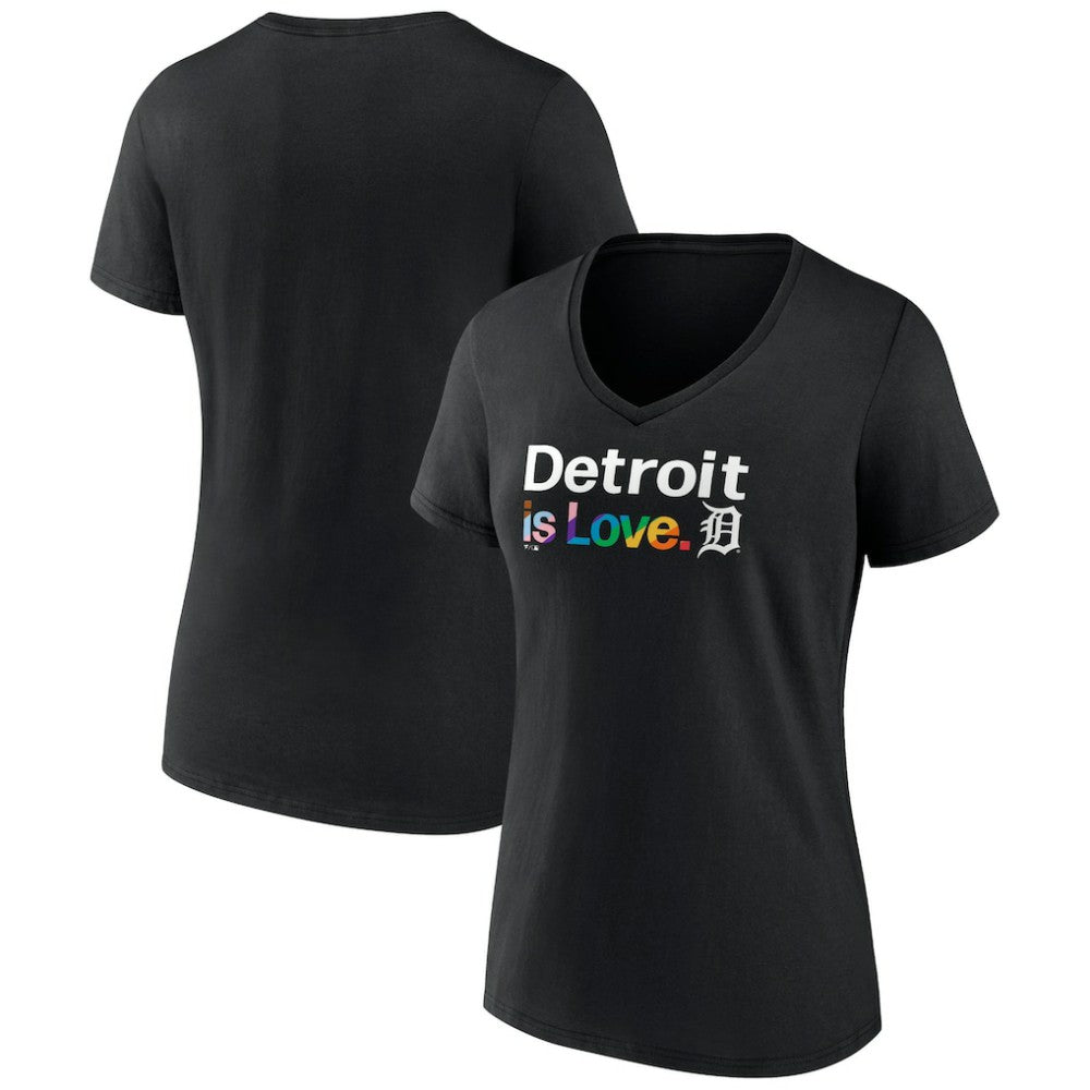 Detroit Tigers Women's City Pride V-Neck T-Shirt - Black T-shirts