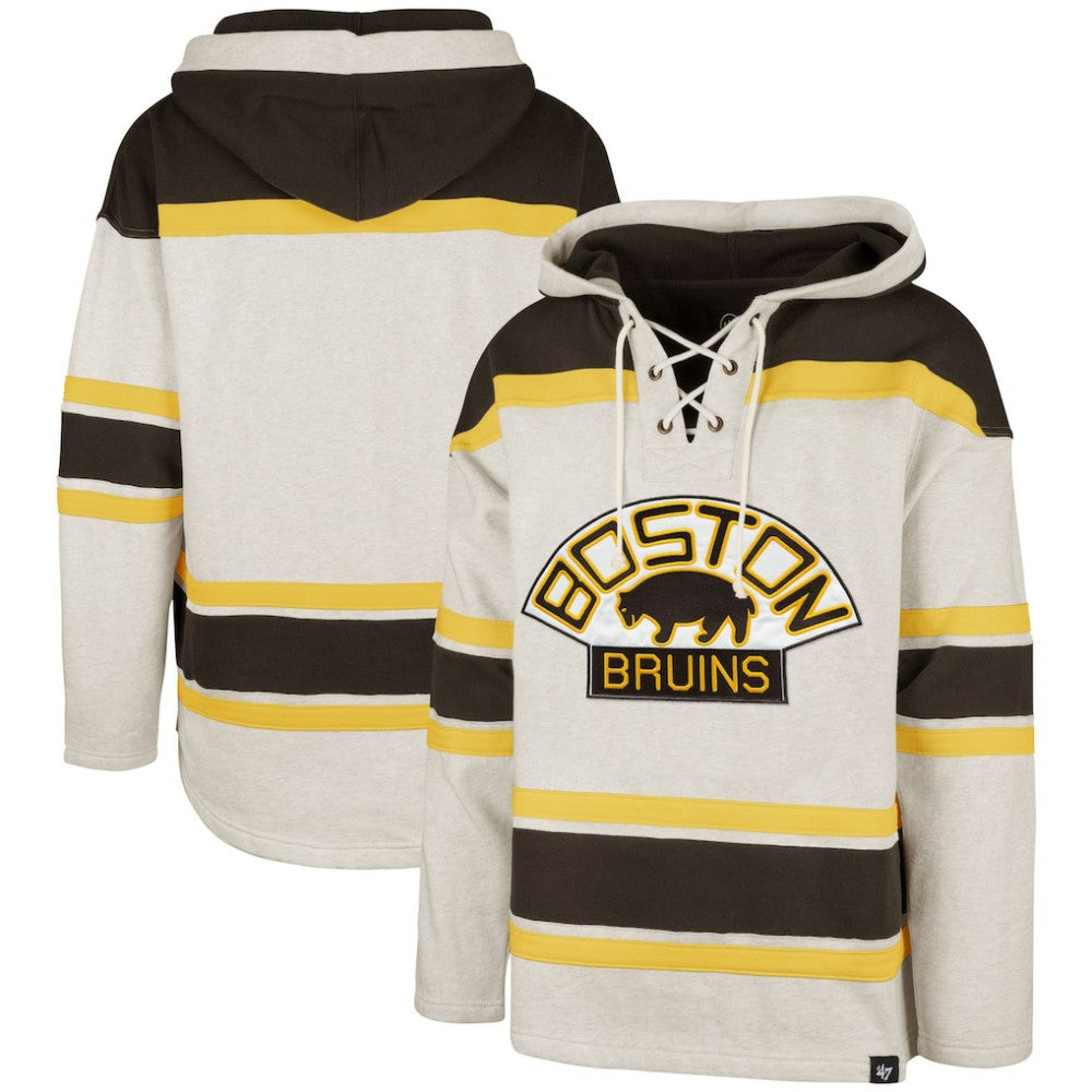 Boston Bruins '47 Rockaway Lacer Pullover Hoodie - Oatmeal | US 5351241