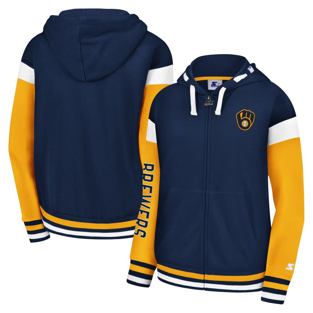 Milwaukee Brewers Starter Women's Homestretch Full-Zip Hoodie - Navy Hoodies