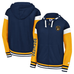 Milwaukee Brewers Starter Women's Homestretch Full-Zip Hoodie - Navy Hoodies
