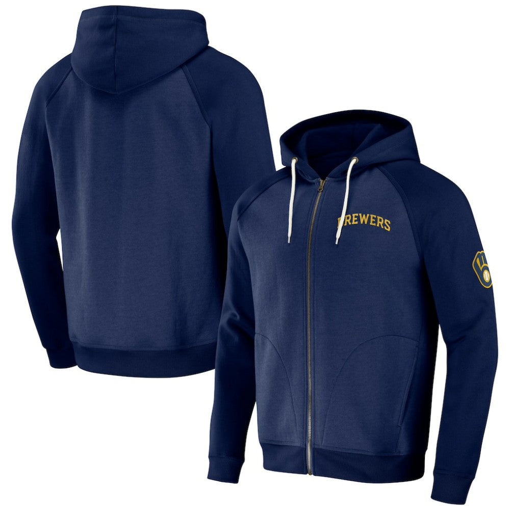 Milwaukee Brewers Darius Rucker Collection by Fanatics Raglan Full-Zip Hoodie - Navy Hoodies