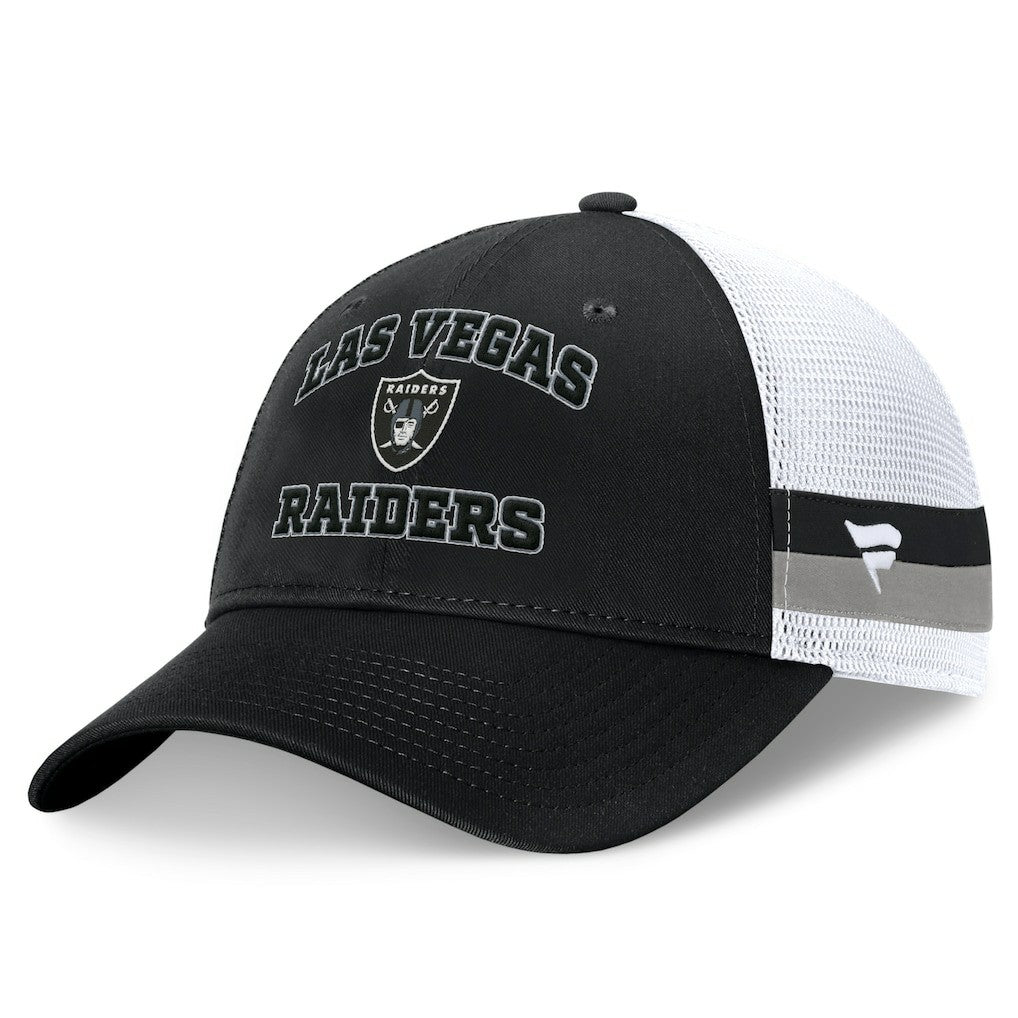 Las Vegas Raiders Fundamentals Side Stripe Trucker Adjustable Hat - Black/White Hats