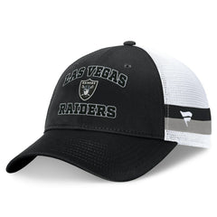 Las Vegas Raiders Fundamentals Side Stripe Trucker Adjustable Hat - Black/White Hats