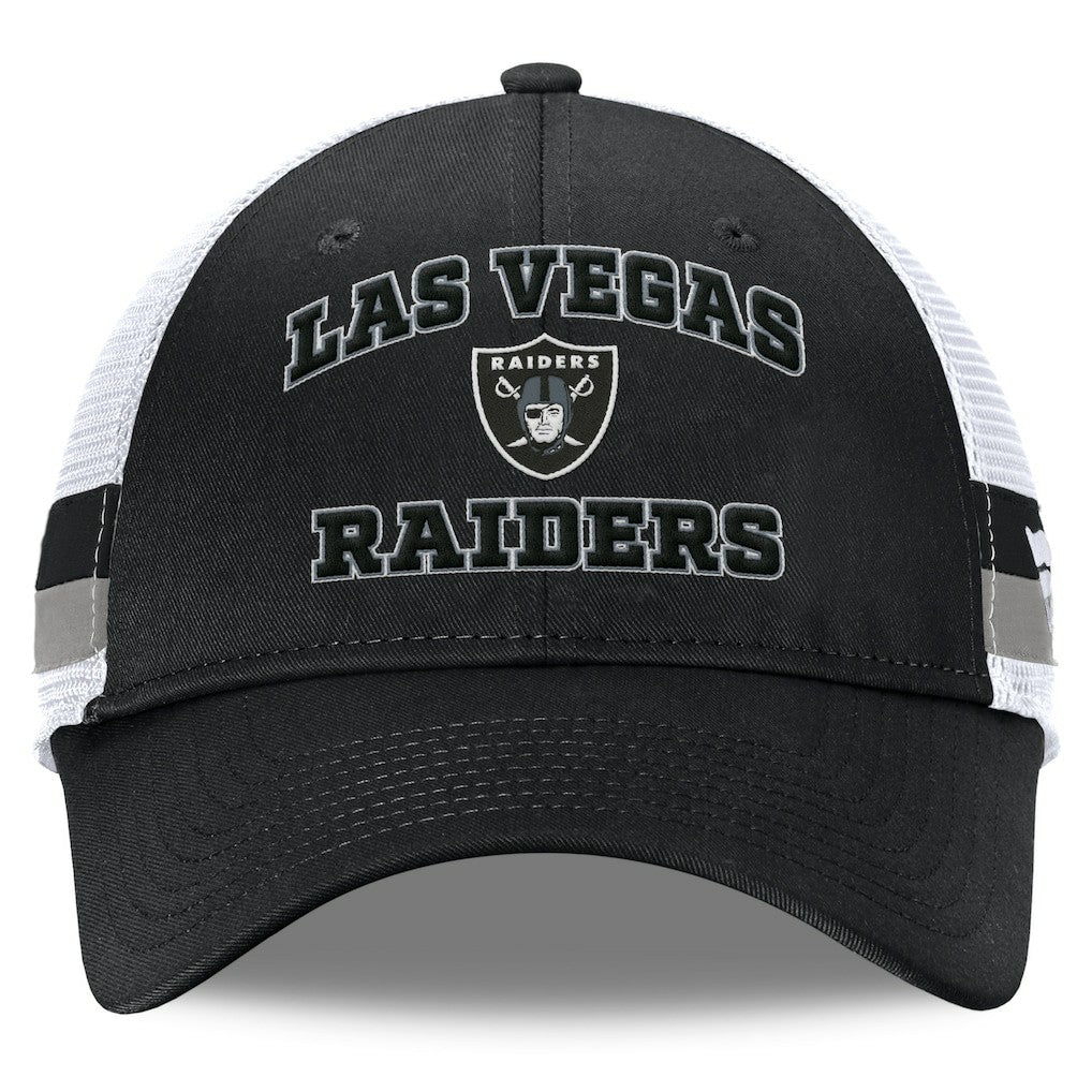 Las Vegas Raiders Fundamentals Side Stripe Trucker Adjustable Hat - Black/White Hats