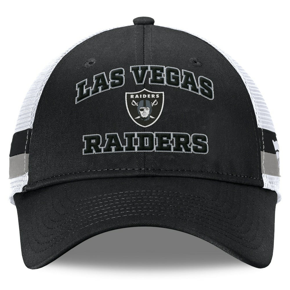 Las Vegas Raiders Fundamentals Side Stripe Trucker Adjustable Hat - Black/White Hats
