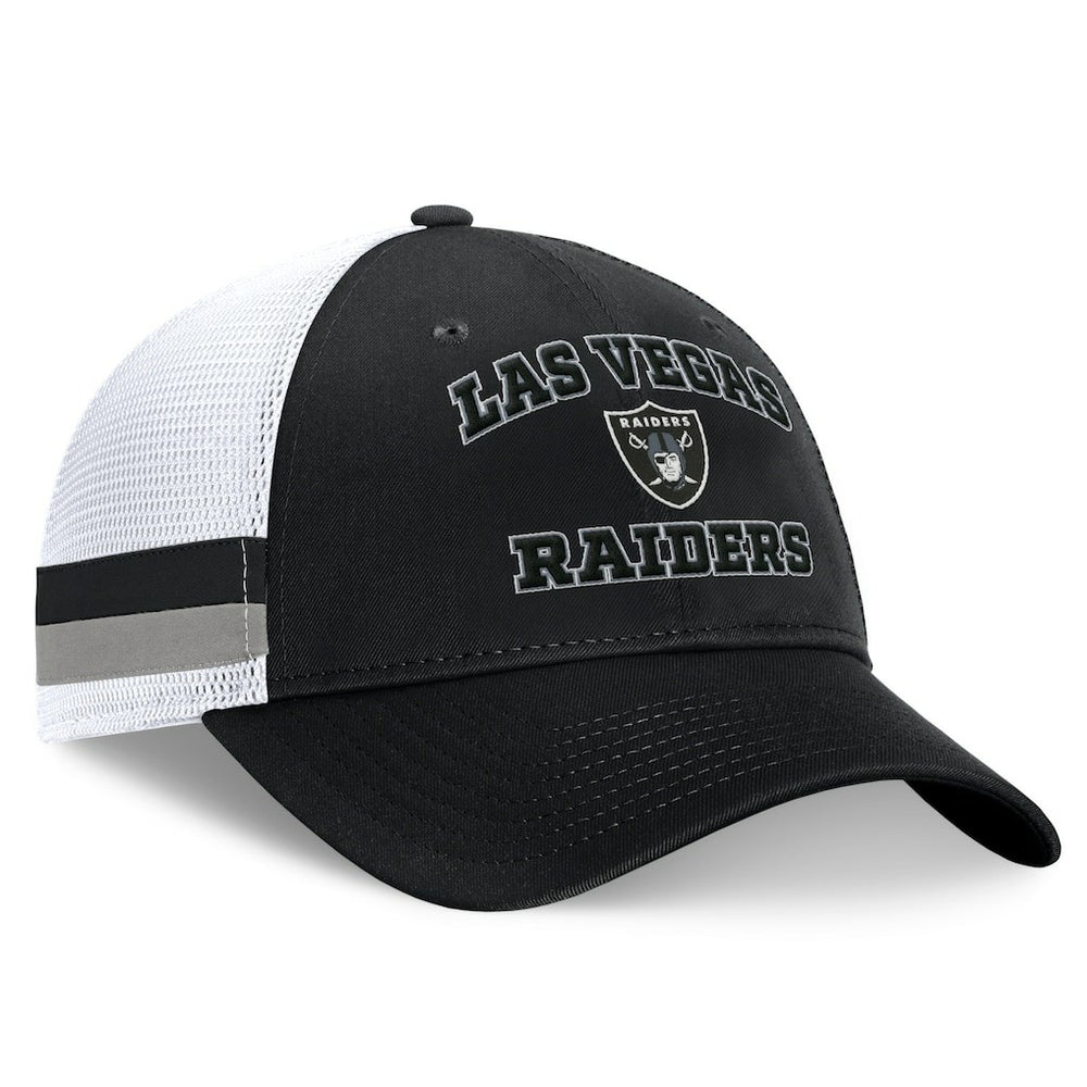 Las Vegas Raiders Fundamentals Side Stripe Trucker Adjustable Hat - Black/White Hats