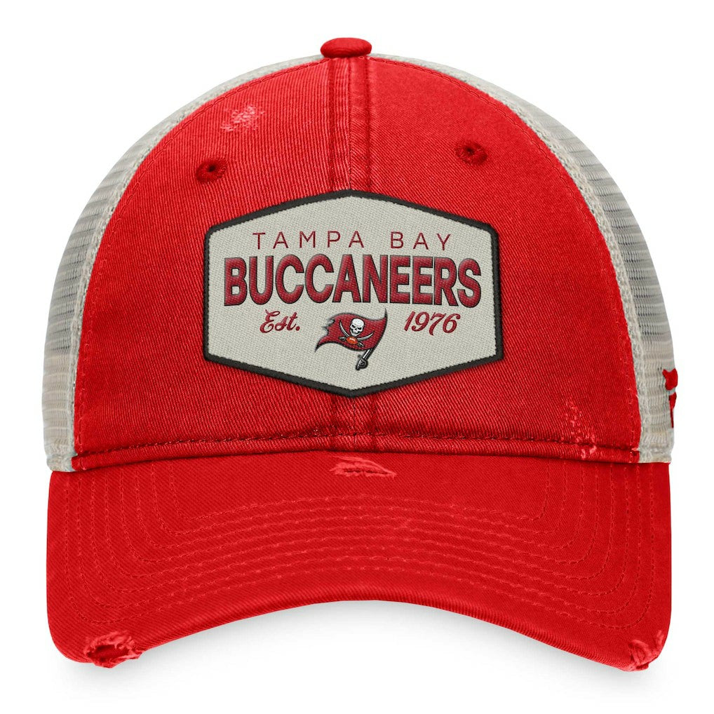 Tampa Bay Buccaneers Heritage Patch Trucker Adjustable Hat - Red/Natural Hats