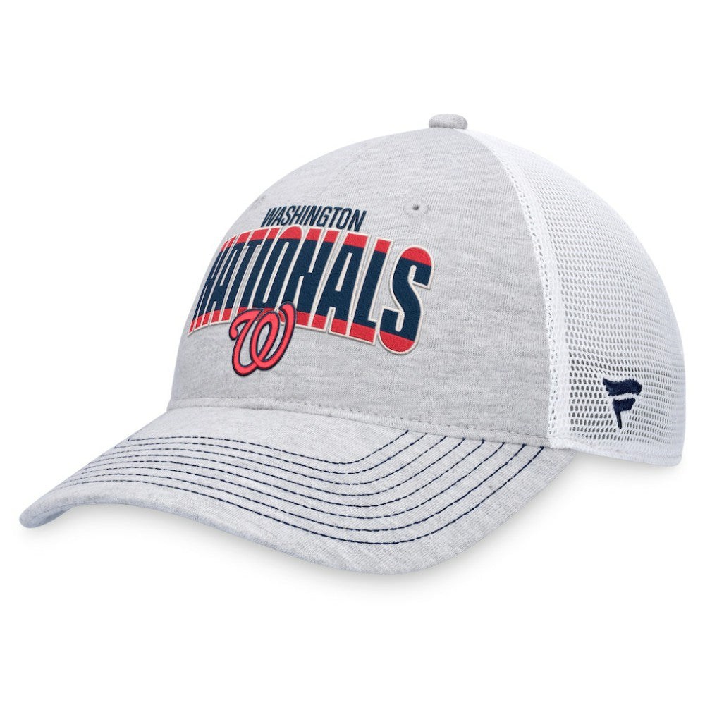Washington Nationals Fanatics Logo Trucker Adjustable Hat - Heather Gray/White Hats