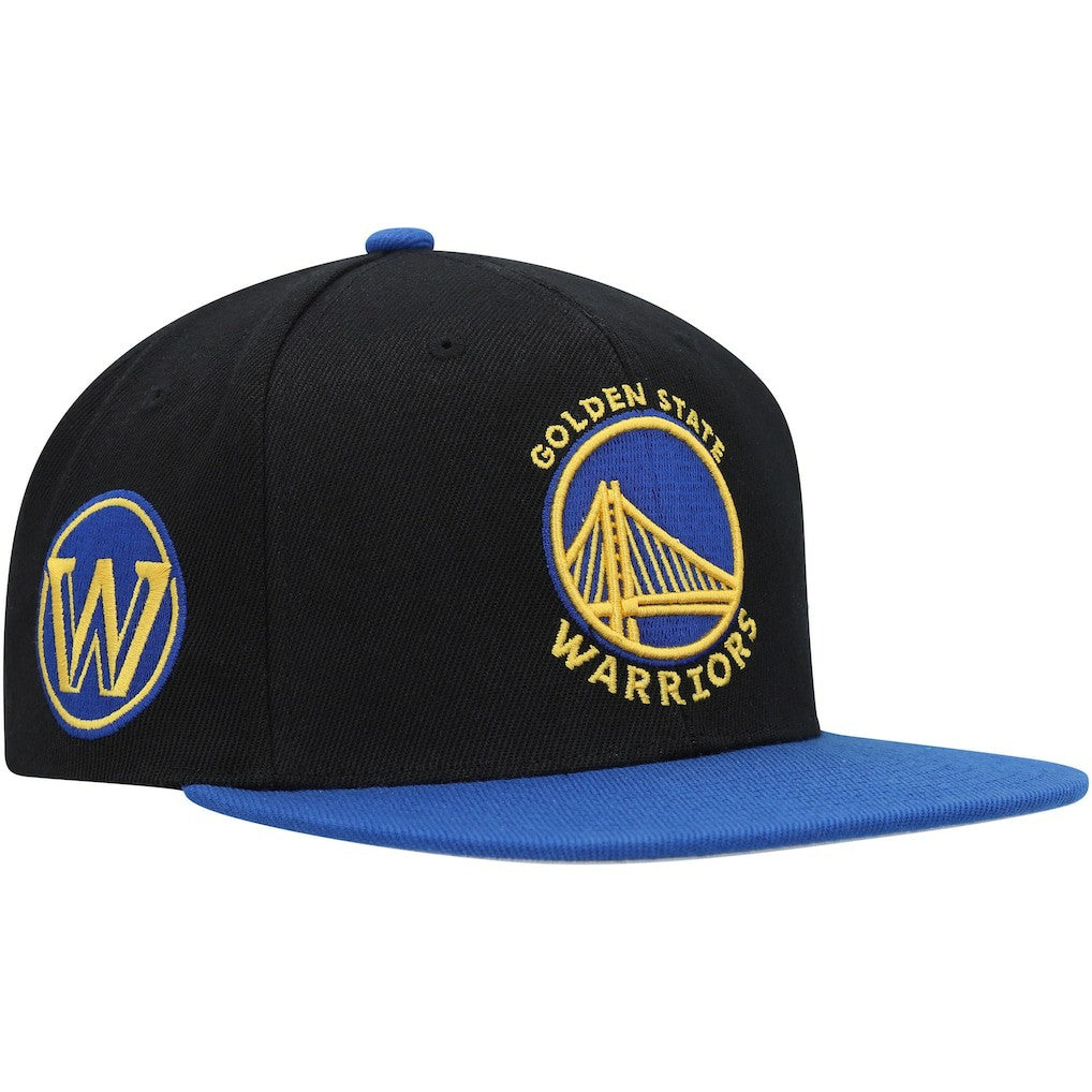 Golden State Warriors Side Core 2.0 Snapback Hat Black/Royal - Mitchell & Ness