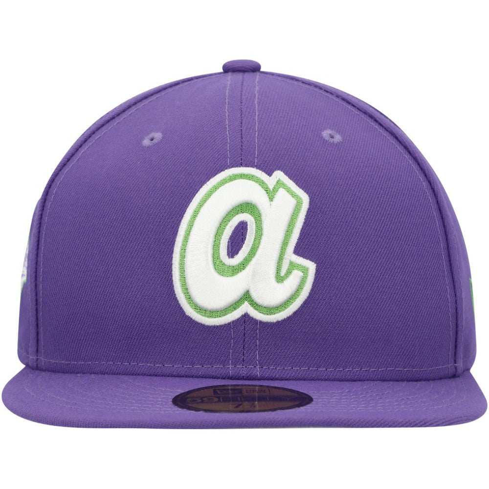 Atlanta Braves New Era Lime Side Patch 59FIFTY Fitted Hat - Purple Hats