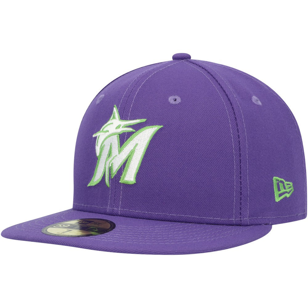 Miami Marlins New Era Lime Side Patch 59FIFTY Fitted Hat - Purple Hats