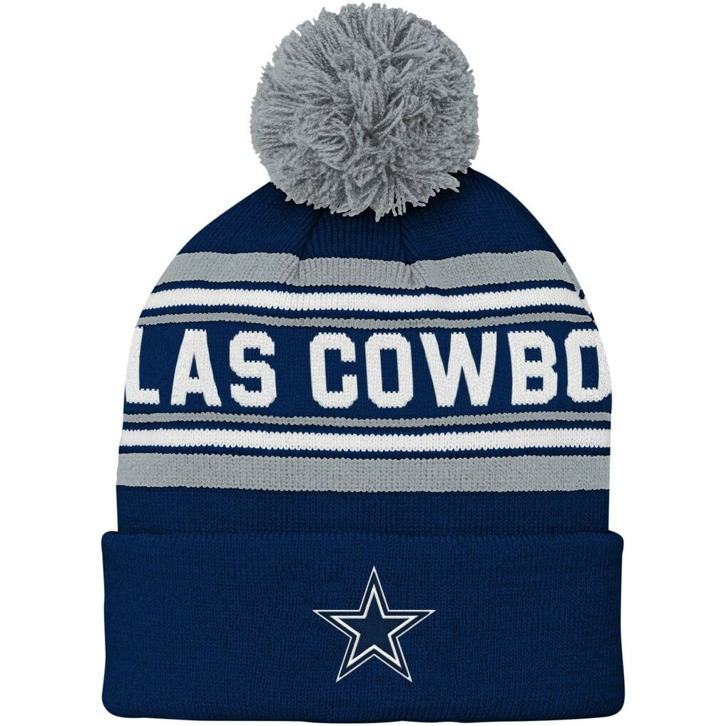Dallas Cowboys Youth Jacquard Cuffed Knit Hat with Pom - Navy Hats