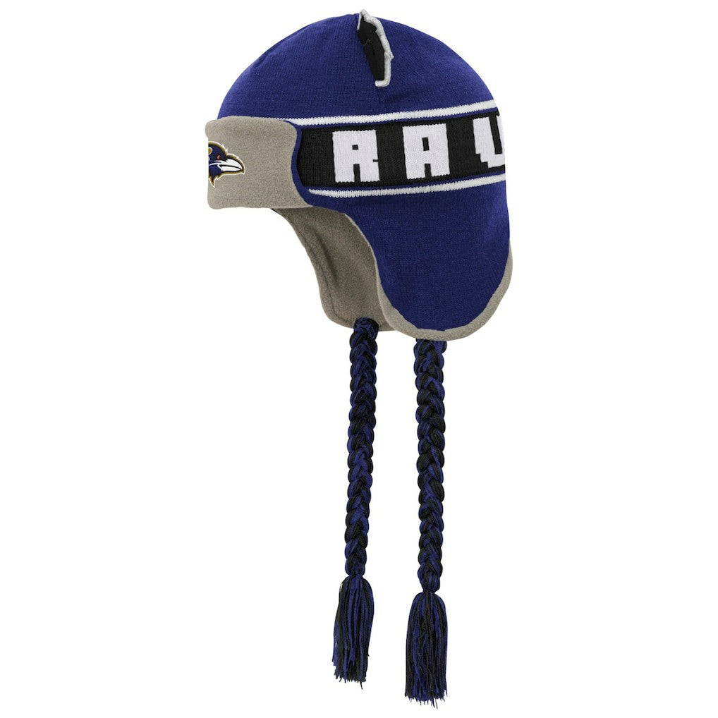 Baltimore Ravens Youth Wordmark Ears Trooper Knit Hat - Purple Hats