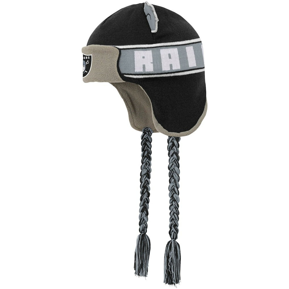 Las Vegas Raiders Youth Wordmark Ears Trooper Knit Hat - Black Hats