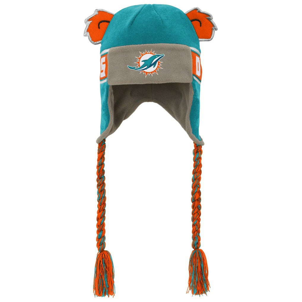 Miami Dolphins Youth Wordmark Ears Trooper Knit Hat - Aqua Hats