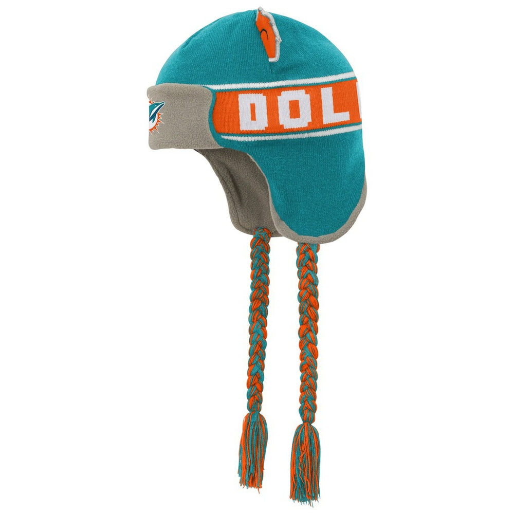 Miami Dolphins Youth Wordmark Ears Trooper Knit Hat - Aqua Hats