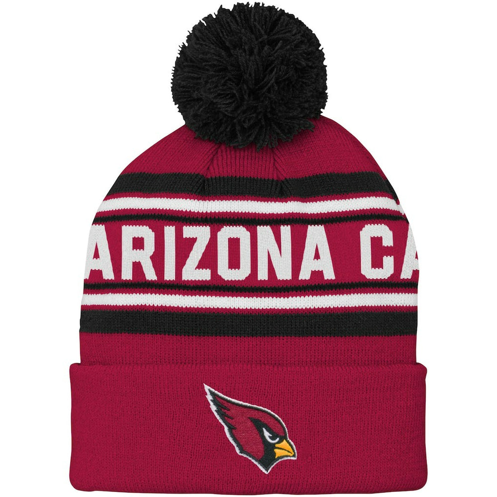 Arizona Cardinals Youth Jacquard Cuffed Knit Hat with Pom - Cardinal Hats