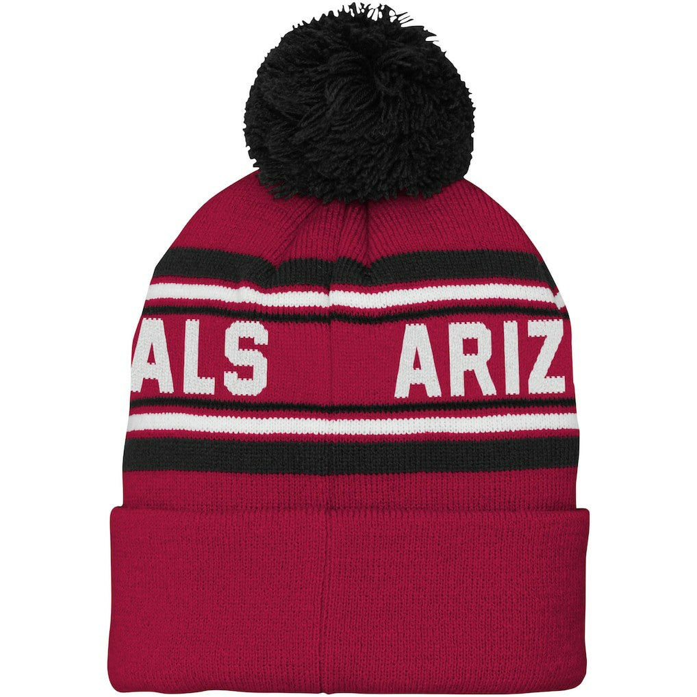 Arizona Cardinals Youth Jacquard Cuffed Knit Hat with Pom - Cardinal Hats