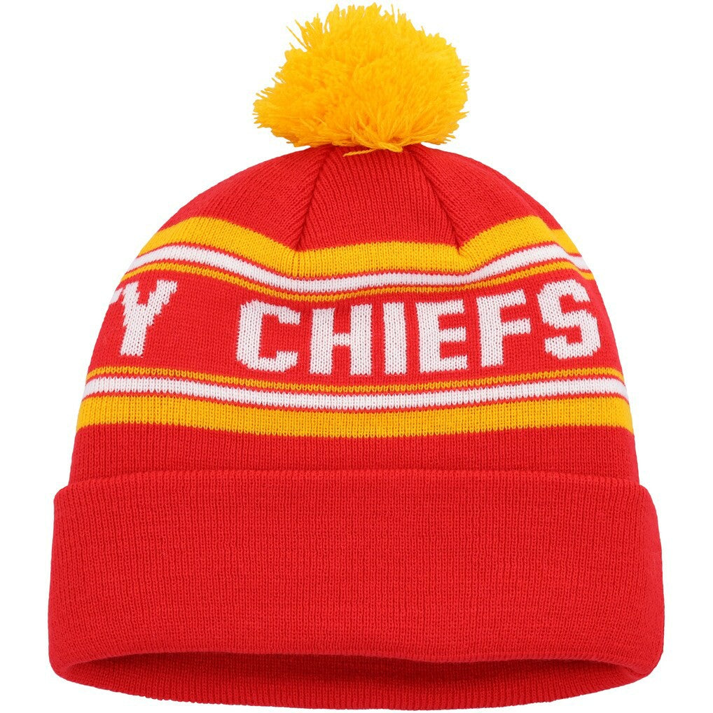 Kansas City Chiefs Youth Jacquard Cuffed Knit Hat with Pom - Red Hats