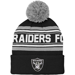 Las Vegas Raiders Youth Jacquard Cuffed Knit Hat with Pom - Black Hats