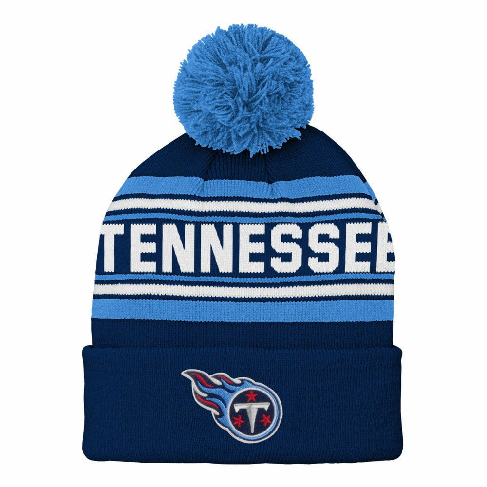 Tennessee Titans Youth Jacquard Cuffed Knit Hat with Pom - Navy Hats