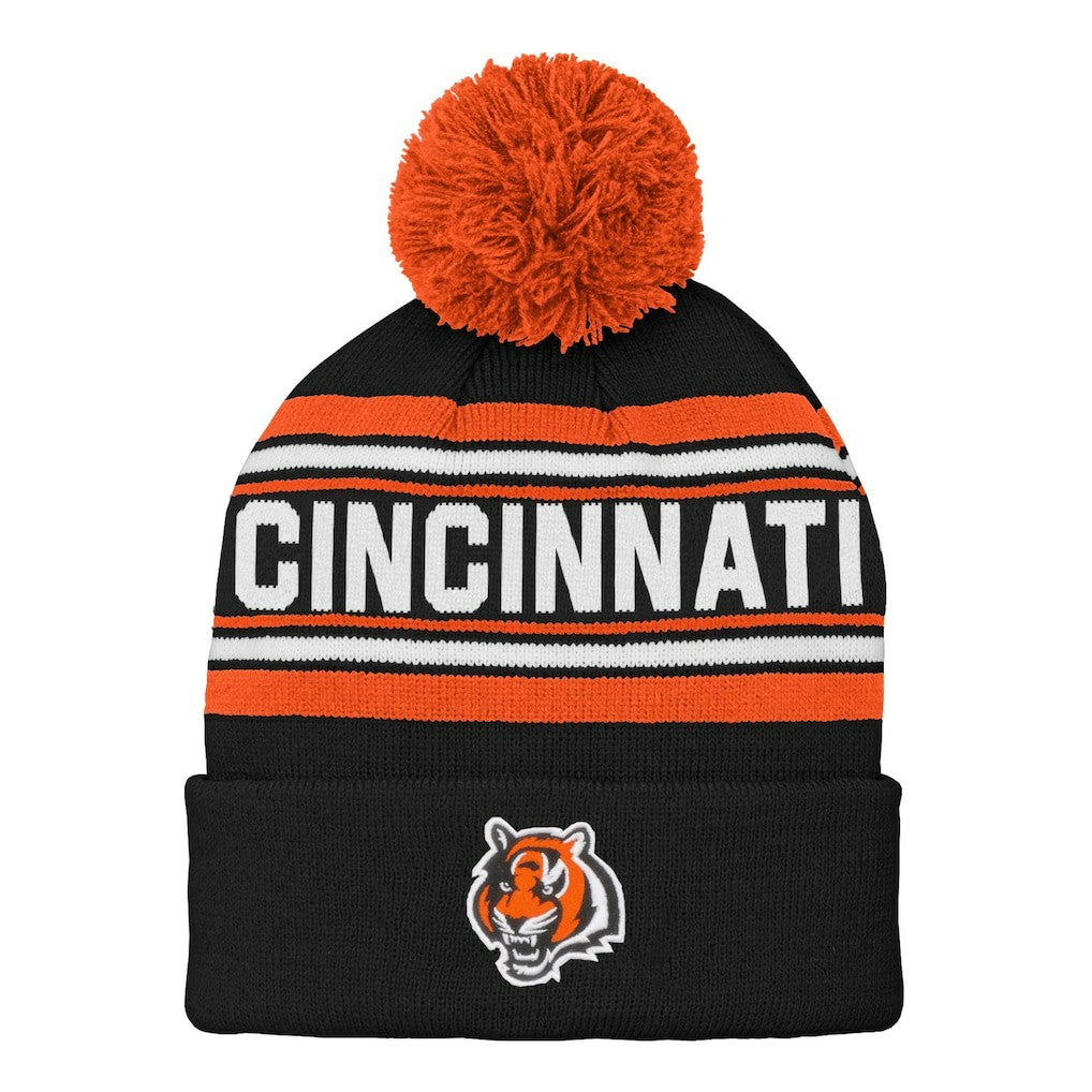 Cincinnati Bengals Preschool Jacquard Cuffed Knit Hat with Pom - Black Hats