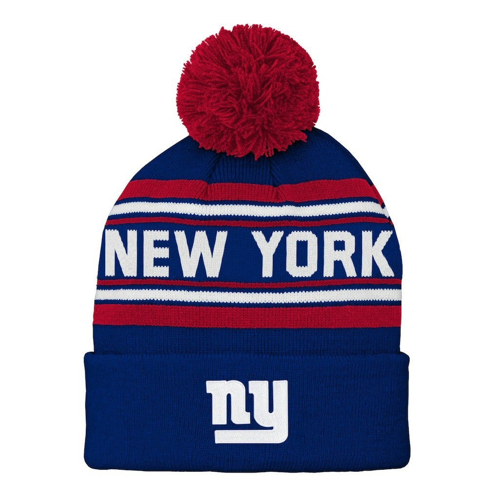 New York Giants Preschool Jacquard Cuffed Knit Hat with Pom - Royal Hats