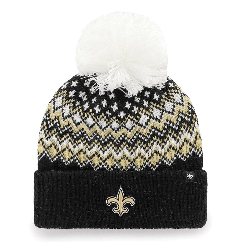 New Orleans Saints '47 Women's Elsa Cuffed Knit Hat with Pom - Black Hats