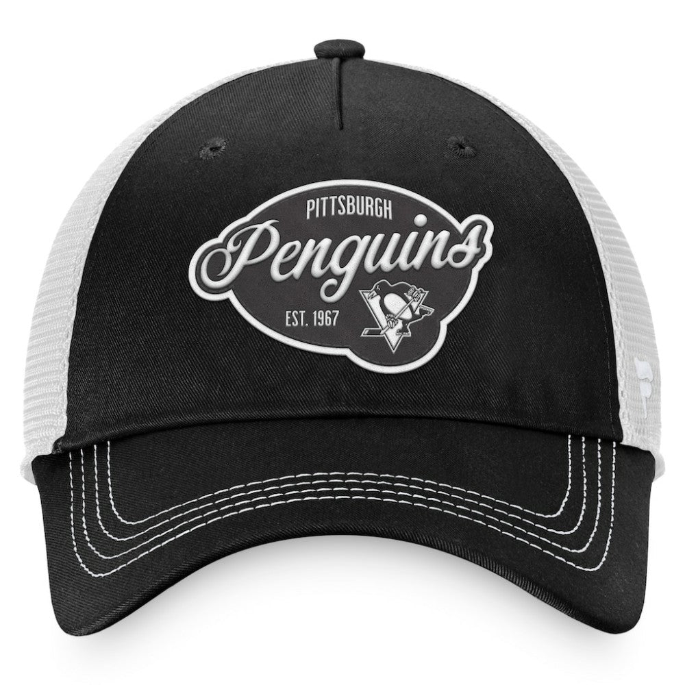Pittsburgh Penguins Fanatics Women's Fundamental Trucker Adjustable Hat - Black/White | US 200010178