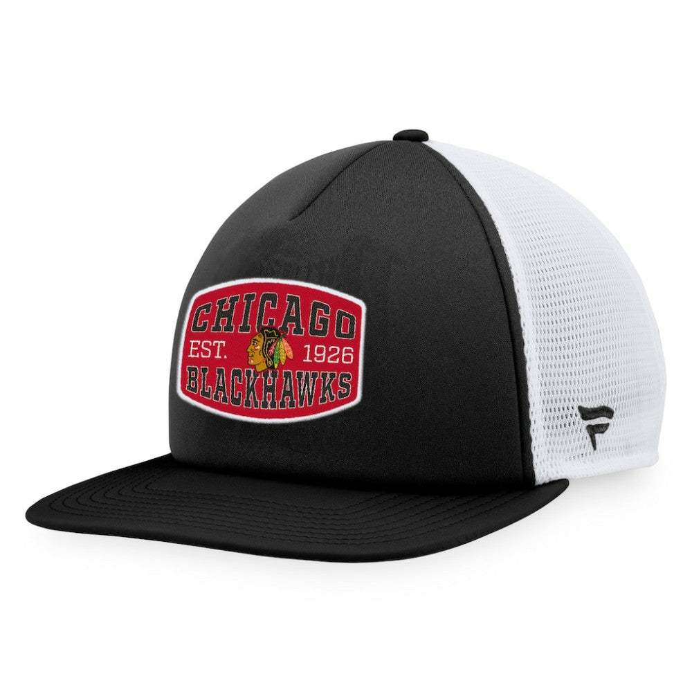 Chicago Blackhawks Fanatics Foam Front Patch Trucker Snapback Hat - Black/White | US 200010191