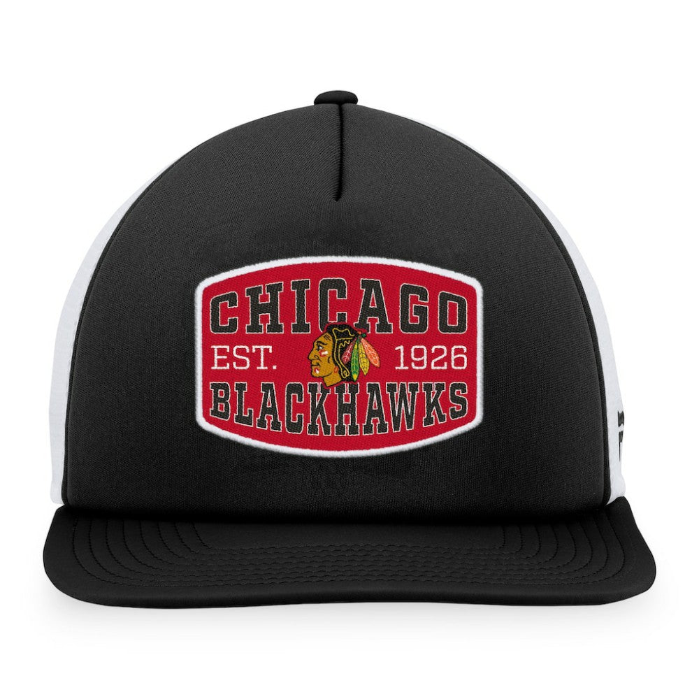 Chicago Blackhawks Fanatics Foam Front Patch Trucker Snapback Hat - Black/White | US 200010191
