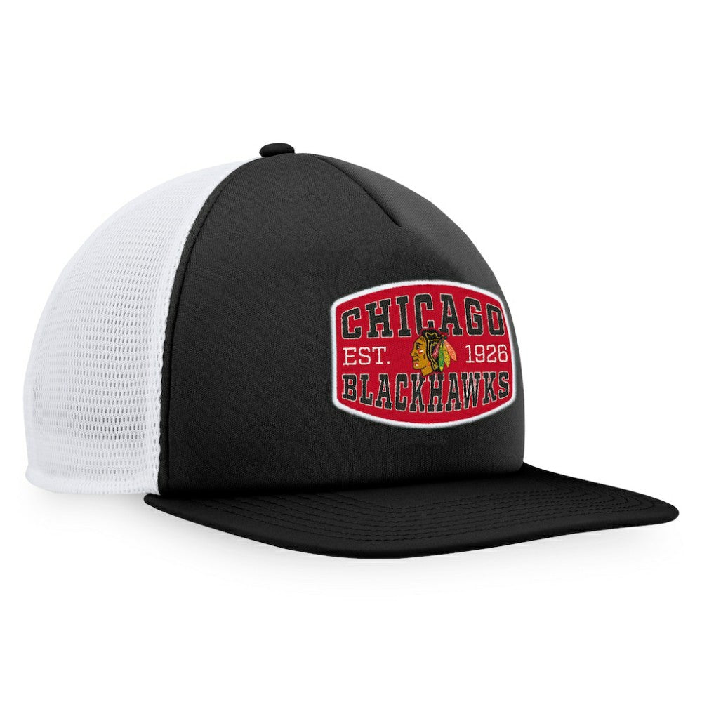 Chicago Blackhawks Fanatics Foam Front Patch Trucker Snapback Hat - Black/White | US 200010191