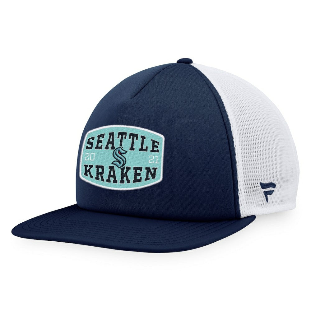 Seattle Kraken Fanatics Foam Front Patch Trucker Snapback Hat - Deep Sea Blue/White | US 200010212