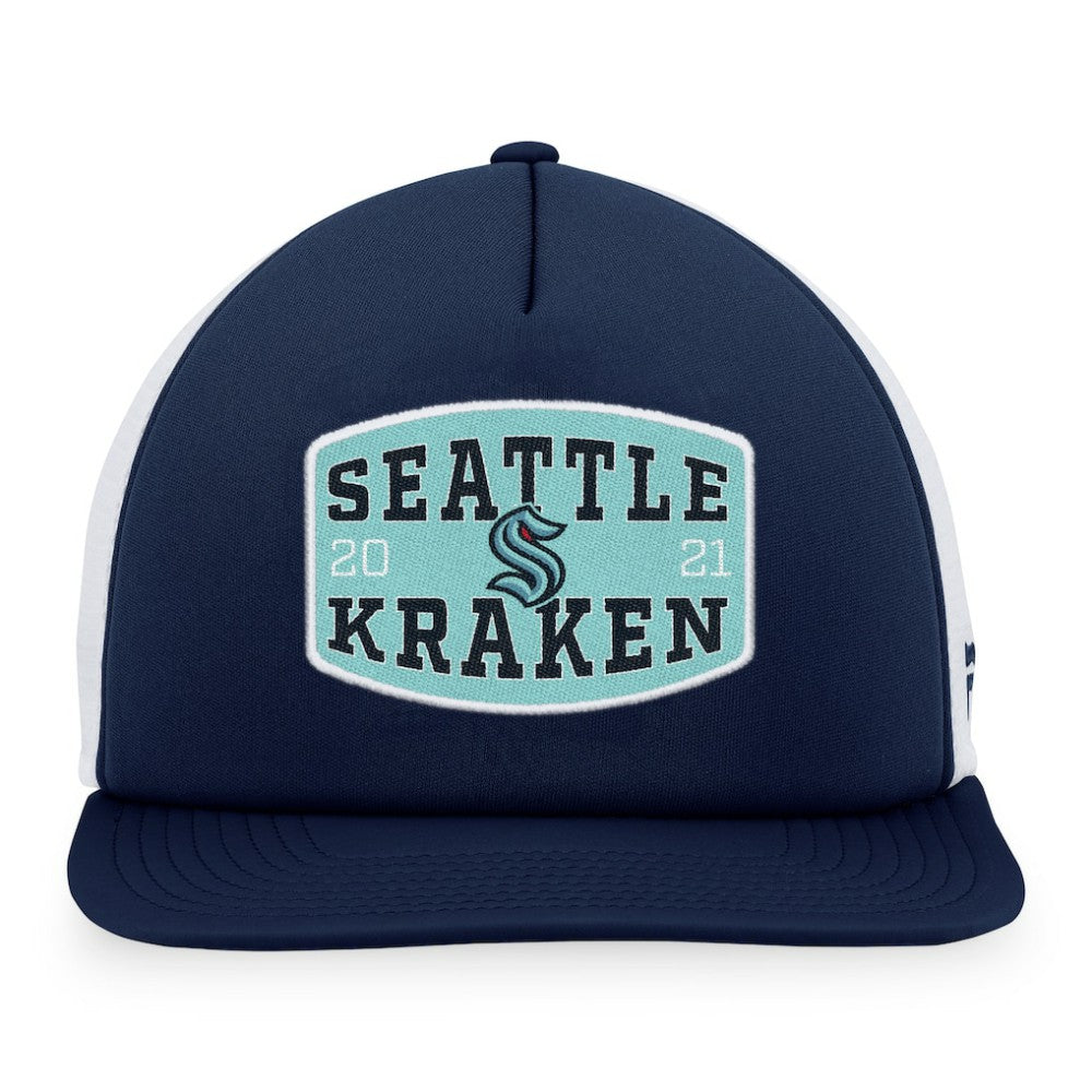 Seattle Kraken Fanatics Foam Front Patch Trucker Snapback Hat - Deep Sea Blue/White | US 200010212