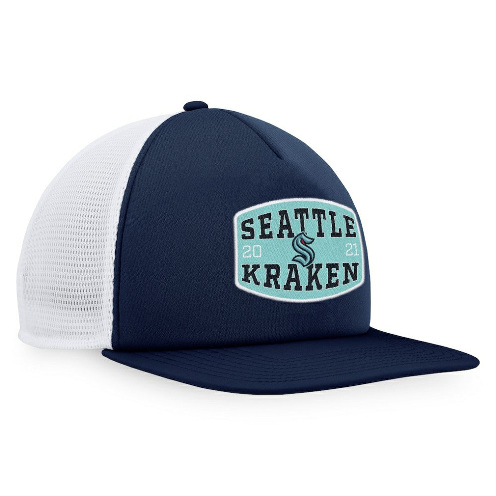 Seattle Kraken Fanatics Foam Front Patch Trucker Snapback Hat - Deep Sea Blue/White | US 200010212